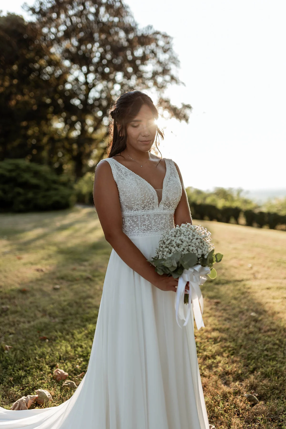 Ritratto della sposa al tramonto Rossella fotografata nella luce del tramonto