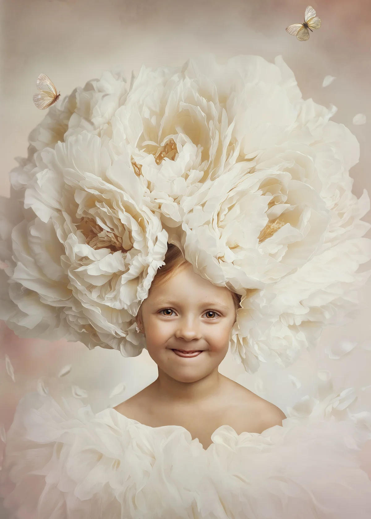 Ritratto Fine Art con fiore bianco Ritratto Fine Art di una bambina circondata da grandi fiori bianchi
